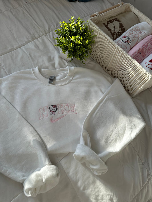 Kitty flower Embroidery Crewneck